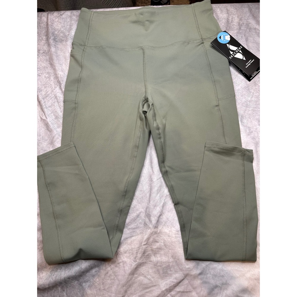 Skechers GO WALK High Waisted Leggings Sage Green Olive Large NWT Pockets Yoga